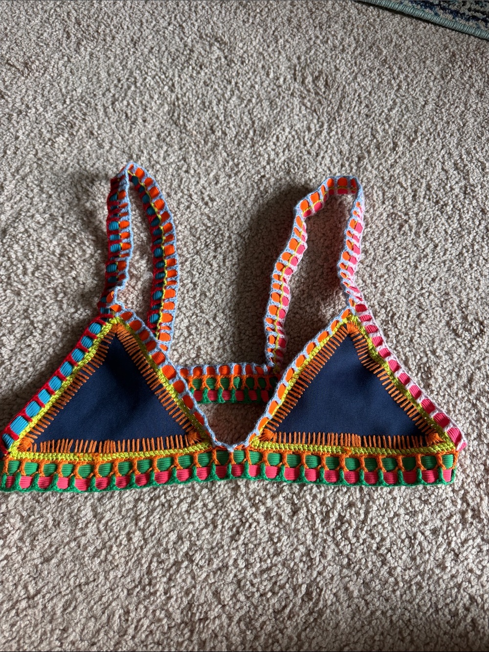 KIINI Navy Crochet-Trim Bikini Top - Multicolor Accents